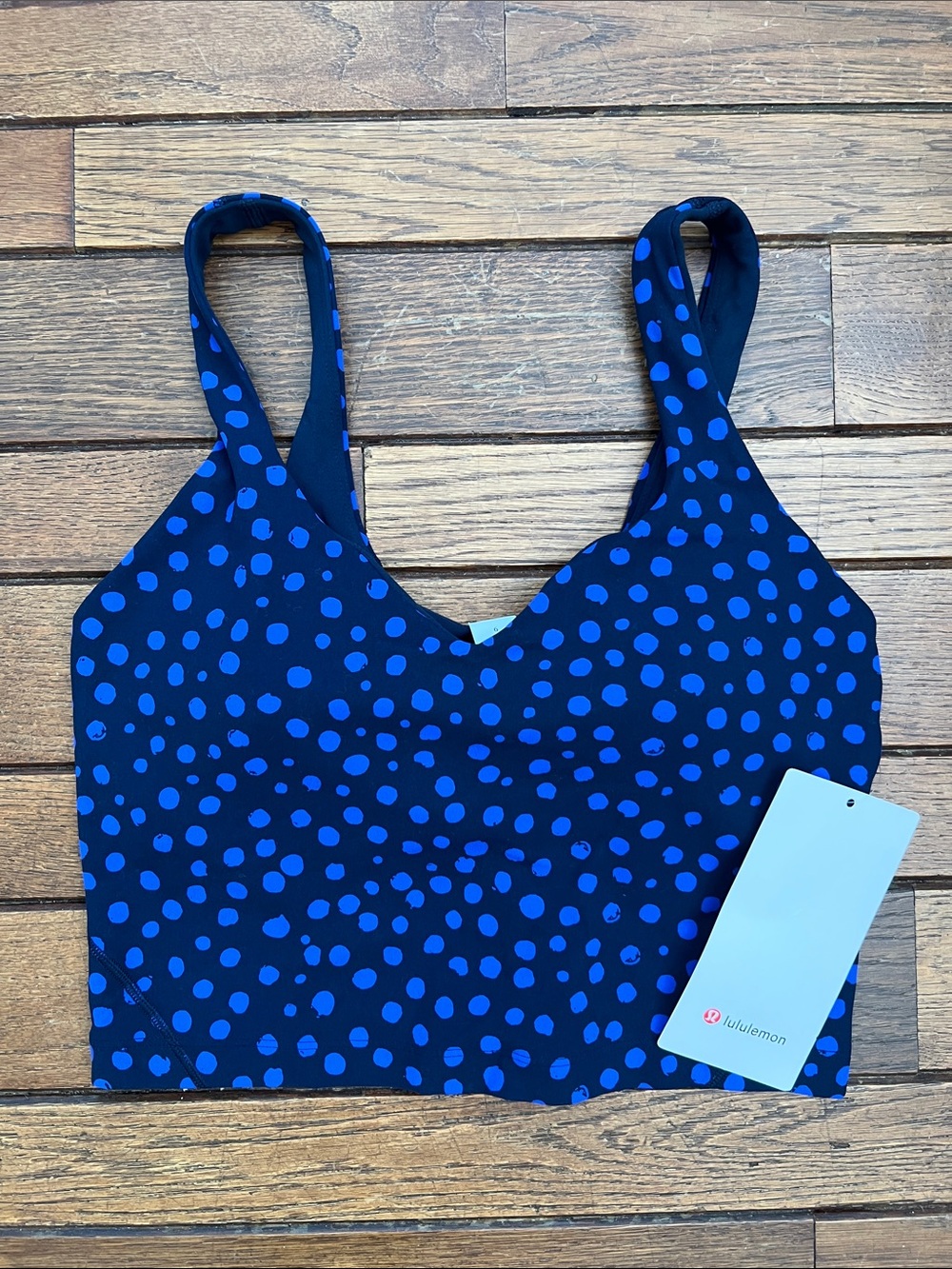 Lululemon Black w/ Blue Polka Dot Align Tank Top Size 6 Built in Bra NWT
